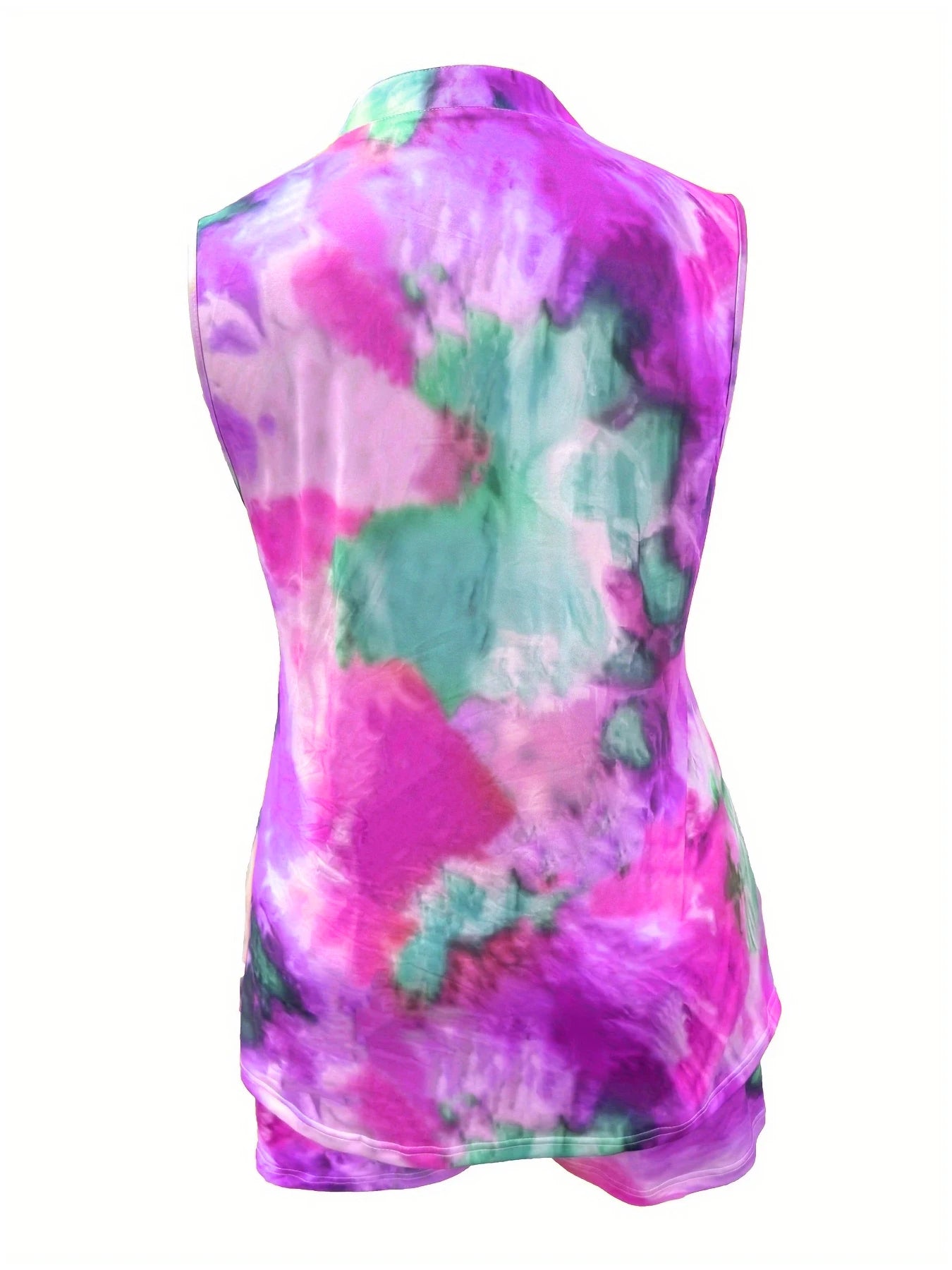 2024 Plus Size Tie Dye Print Two-piece Set V Neck Sleeveless Top & Shorts Outfits Women's Plus Size Clothing