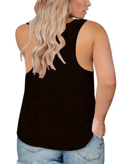 Summer Plus Size Women's Tank Tops Letter Print Loose Low Cut Tops Fashion Ladies Black Oversize Camisole Vest for Women