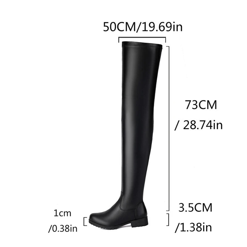 ANOVISHANA New Winter Autumn Over Knee Boots 3.5cm Square Heel Round Toe Leather Thigh High Fashion Big Size 45 46 47 48 US17