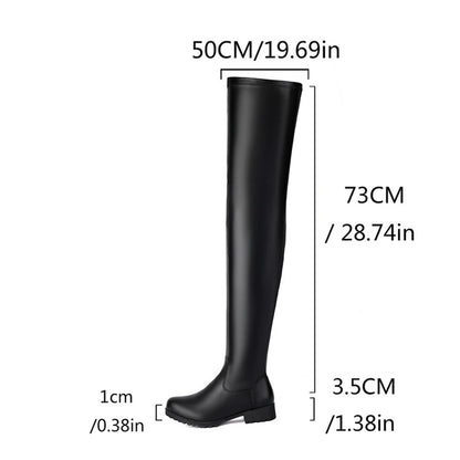 ANOVISHANA New Winter Autumn Over Knee Boots 3.5cm Square Heel Round Toe Leather Thigh High Fashion Big Size 45 46 47 48 US17