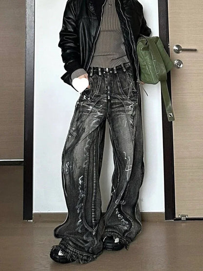 American Style Vintage Wide Leg Jeans For Men And Women Heavy Duty Ribbon Embellishment Hip Hop Sensibility Casual Pants