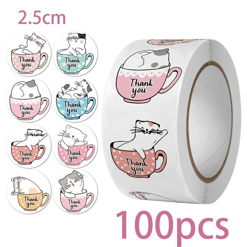 2.5cm Cute Cartoon Round Thank You Gift Labels Creative Children's Reward Stickers Scrapbooking Stationery Sealing Stickers