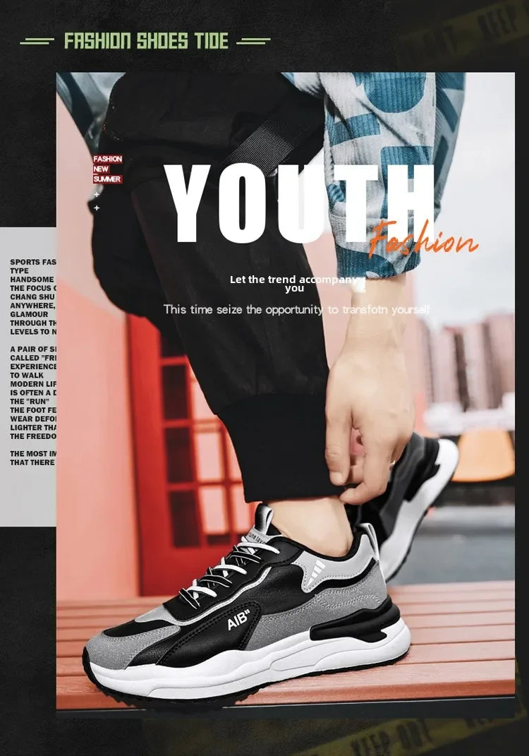 Summer Men's Shoes New Breathable Leather Face Casual Sports Shoes Korean Trendy Versatile Thick Bottom Shoes Casual Old Dad Sho