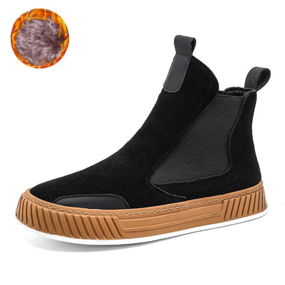 Autumn Winter Warm Plush Casual High top Men Shoes Designer Chelsea Suede Shoes Men Fashion Punk Style Platform Male Boots Snow