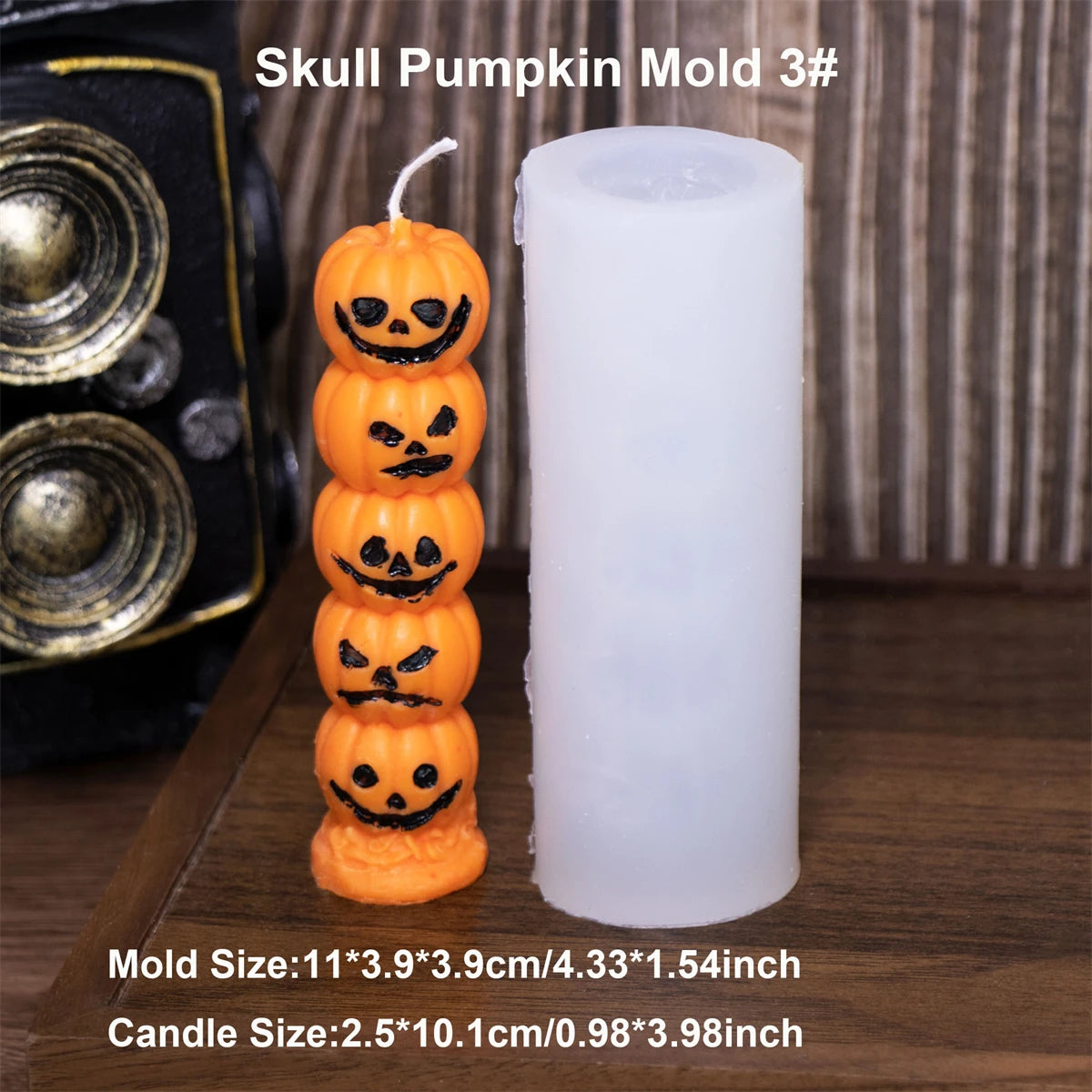 Square Pumpkin Candle Silicone Molds 3D Skull Pillar Candle Mold for DIY Ghost Pumpkin Epoxy Resin Halloween Party Home Decor