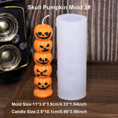 Square Pumpkin Candle Silicone Molds 3D Skull Pillar Candle Mold for DIY Ghost Pumpkin Epoxy Resin Halloween Party Home Decor