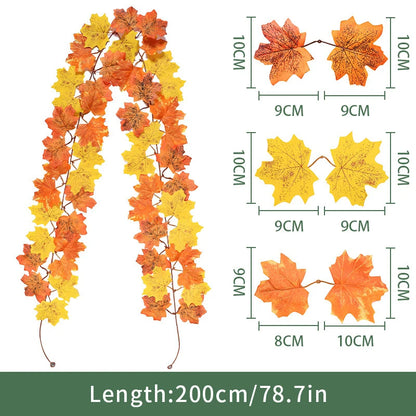 2M Artificial Maple Leaf Garland Thanksgiving Christmas Hanging Wall Decor Fake Fallen Leaves Autumn Decor Rattan Wedding Props