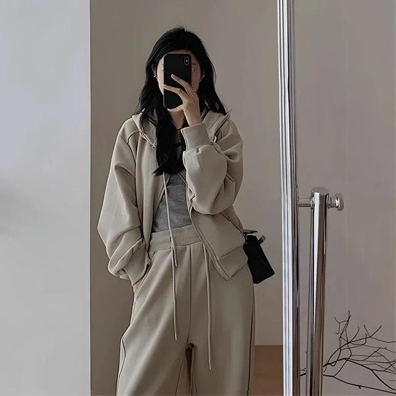 Autumn/Winter 2024 New Tea Matching Women's Clothing Set Plus Size Elegant Casual Salt System Sweatshirt Two-Piece Suit