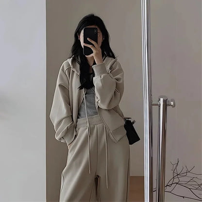 Autumn/Winter 2024 New Tea Matching Women's Clothing Set Plus Size Elegant Casual Salt System Sweatshirt Two-Piece Suit