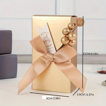 20Pcs Square Paper Box Gold Candy Boxes Ribbon Beading Chocolate Cake Lipstick Wedding Thanksgiving Anniversary Gift Packaging