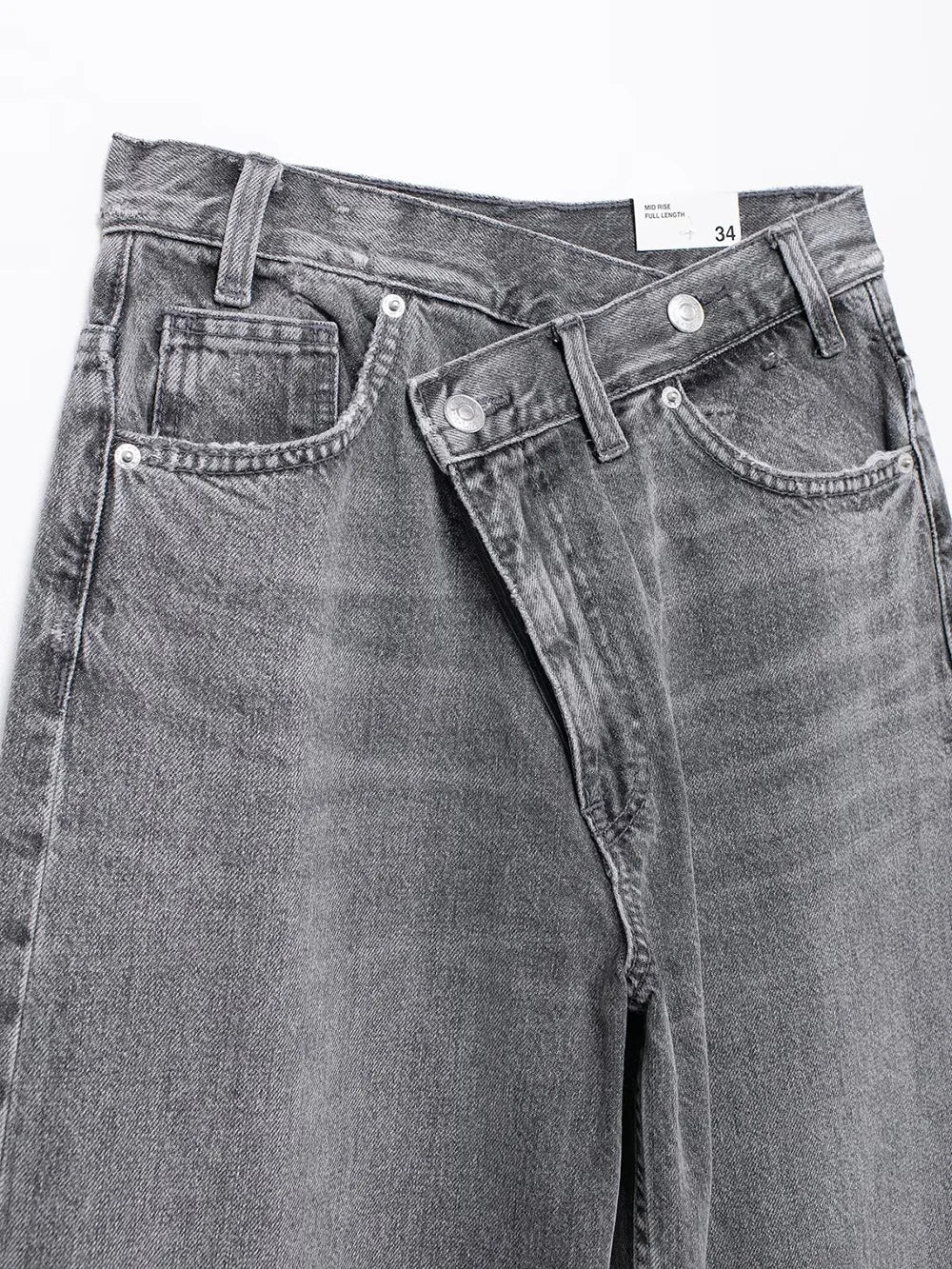 TRAF Women's Basic Hundred Jeans New Fashion Asymmetric Design High Waist Wide Leg Trousers Casual Women's Straight Leg Jeans