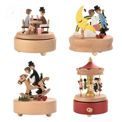 Wooden music box, music box, carousel, romantic Valentine's Day gift, furniture decoration, creative gift giving