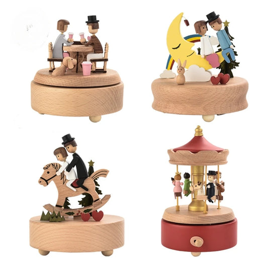 Wooden music box, music box, carousel, romantic Valentine's Day gift, furniture decoration, creative gift giving