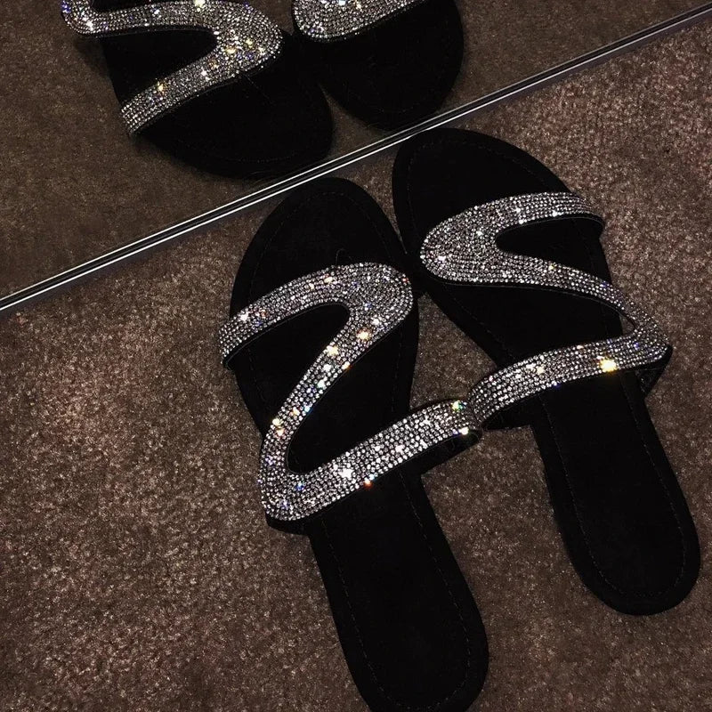 Women Summer Flat Bling Slippers Female Flip Flops Sandals Outdoor Beach Women Sandals  Glitter Shoes for Women 2024