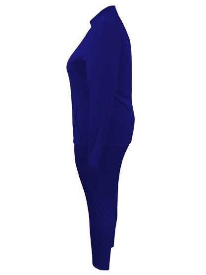 4XL 5XL LW Plus Size Women Spring Casual Long Sleeve Mandarin Collar Kangaroo Pocket Zipper Design Pants Set for Women
