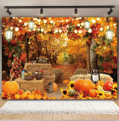 Autumn Backdrop Maple Pumpkin Maple Leaves Forest Haystack Harvest Thanksgiving Baby Portrait Photography Background Photobooth
