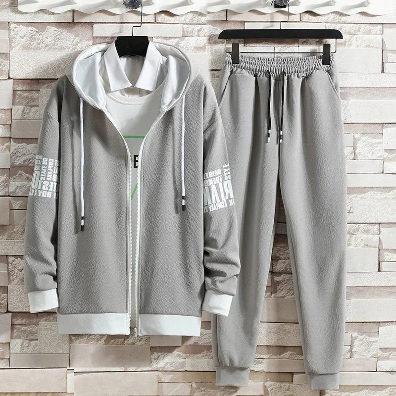 Casual Men's Sport Suit Loose Fit Hooded Cardigan Sweatshirt Pants Set Spring Autumn Season Stylish Outfit