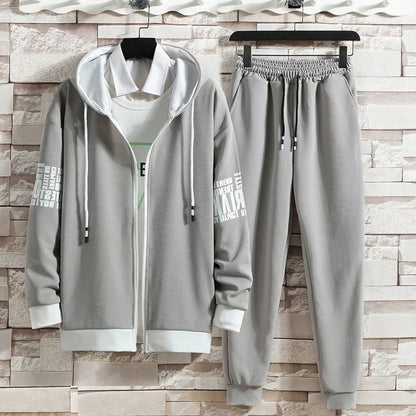 Casual Men's Sport Suit Loose Fit Hooded Cardigan Sweatshirt Pants Set Spring Autumn Season Stylish Outfit