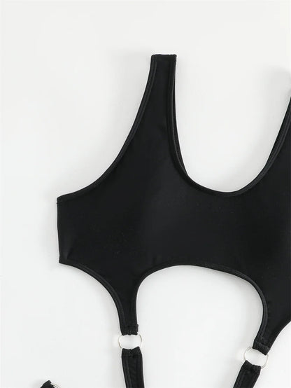 Black Punk Bikini Rings Sexy Bandage Luxury Swimsuit Cut Out Micro Bikinis Extrem Push Up Monokini Women Goth Swimwear Beach Set