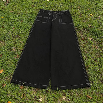 Wexwear Jeans New Y2K Harajuku Hip Hop Letter Embroidered Retro Baggy Jeans Denim Pants Men Women Goth High Waist Wide Trousers