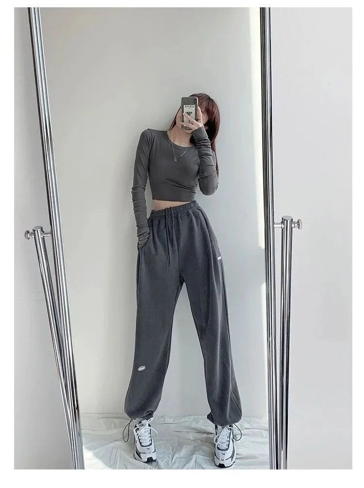 Spring Season Thin High Waist American Letter Loose Sports Pants Women Casual Bottoming Trousers Underwear Women Clothes