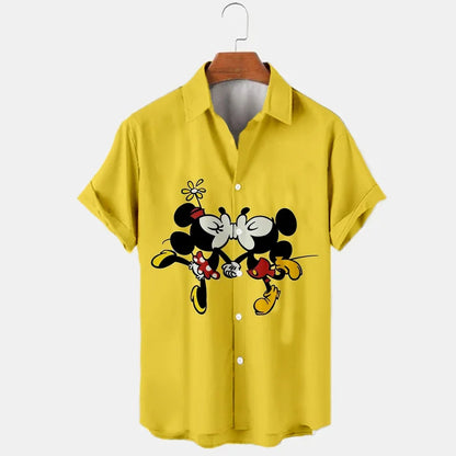 2024 Summer Shirt Disney Trend Fashion Cartoon Interstellar Baby Stitch Harajuku Top Men's Disney Hawaiian Shirts