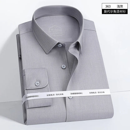 Spring and Autumn Men's Long Sleeve Modal Business No-Iron Professional Work Fitting Anti-Wrinkle Stretch Large Size Shirt S-8XL