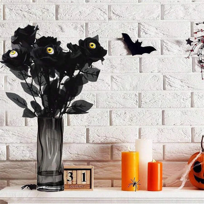 1/3/5Pcs Halloween Artificial Flowers Black Rose With Eyeball For Halloween Party Decor Home Horror Props DIY Bouquets Craft
