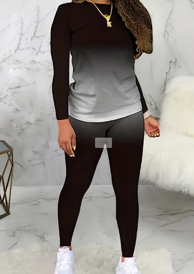 AliExpress Europe and the United States plus size spring and autumn new round neck gradient long sleeve trouser set