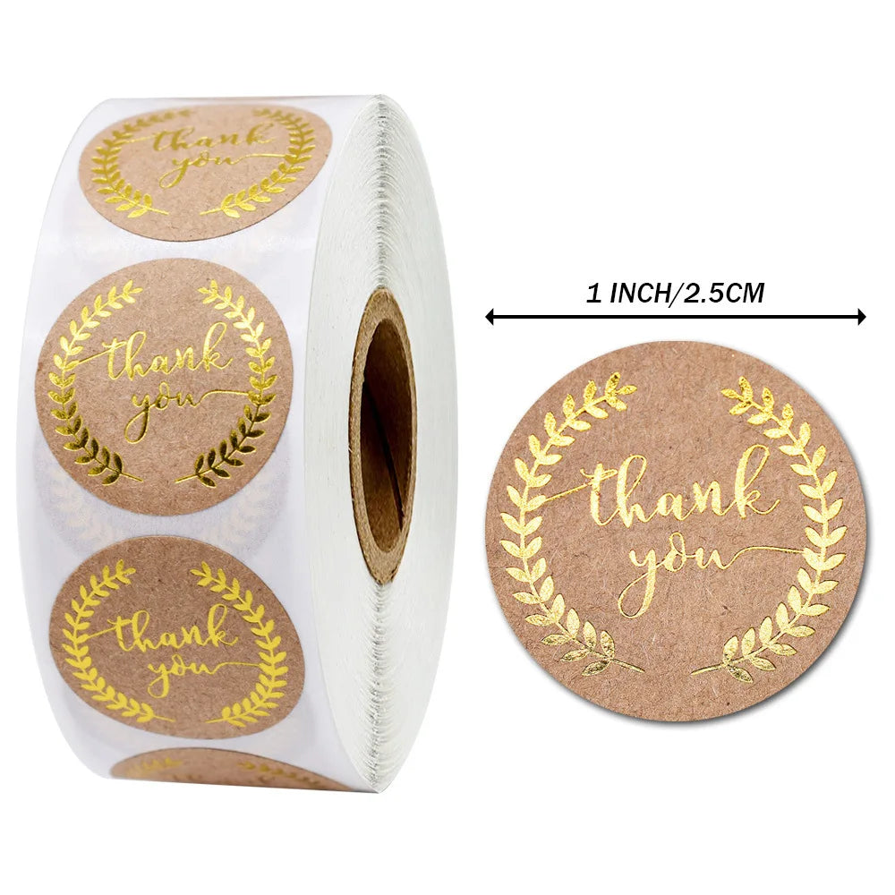 1Inch Round 50Pcs Thank You Sticker wad with Gold Leaf Olive Branch Stickers for Local Handmade Gift Sticker Gold Seal Labels