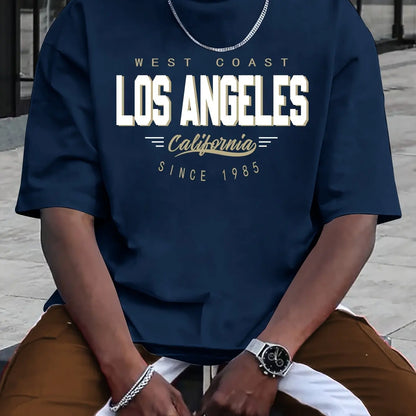 Summer Men's 100% Cotton Comfortable Casual Loose Plus Size Los Angeles Printed Sports Round Neck Short Sleeved Kid T-Shirt Top