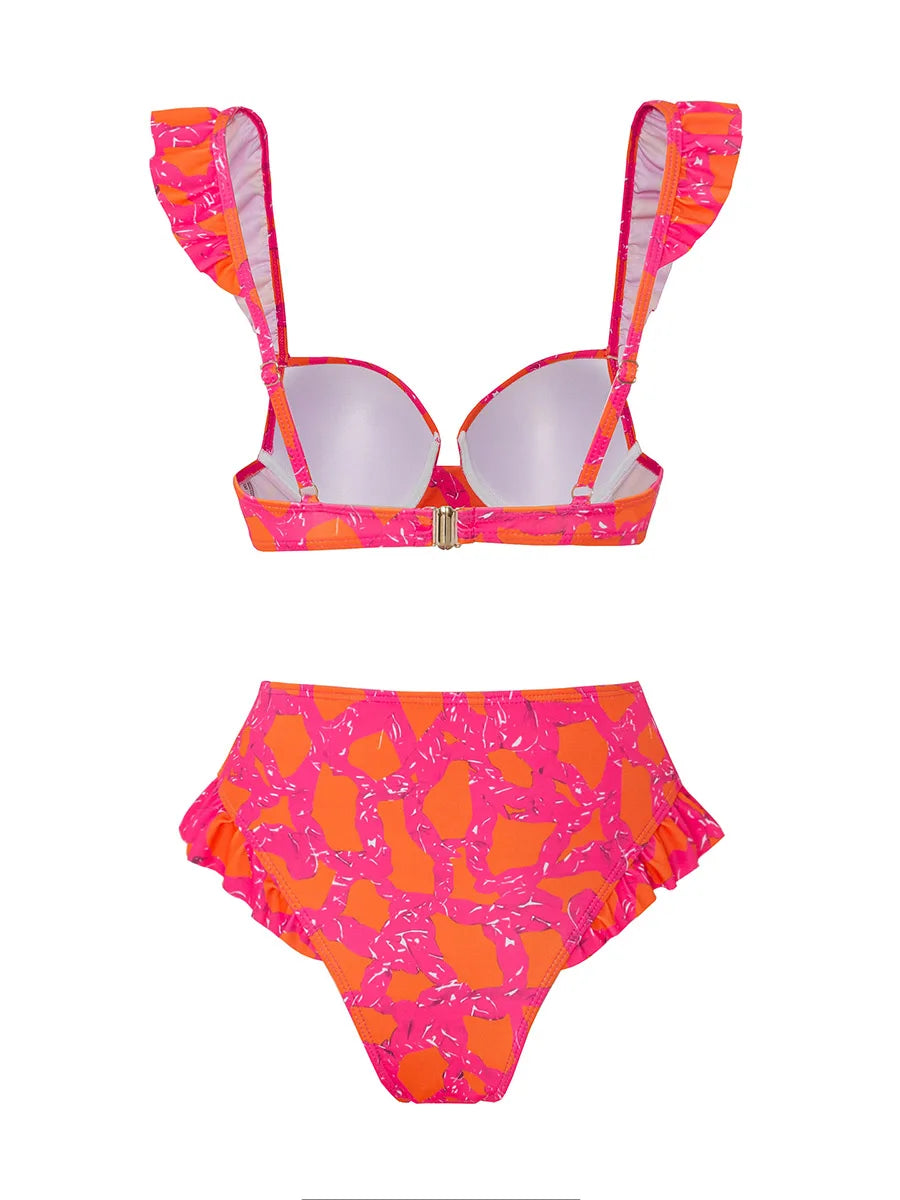 3 Pieces Push Up Bikini 2025 High Waist Swimsuit & Skirt Sexy Ruffle Swimwear Women Bathing Swimming Swim Suit Female Beachwear