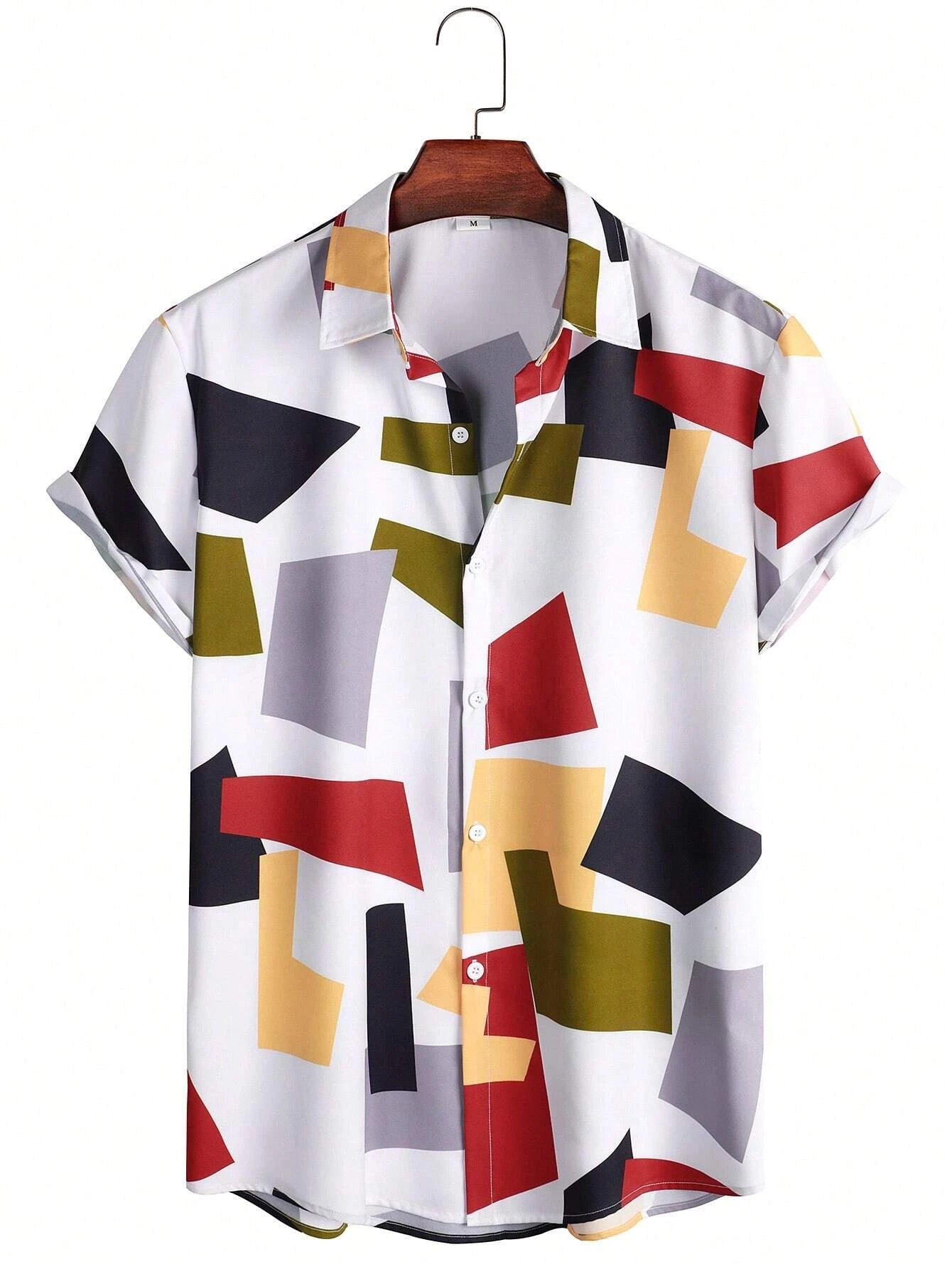 Summer men's And women's Personalized Irregular Pattern Print Design Tops short-sleeved Fashion Shirts Buttoned Versatile Tops