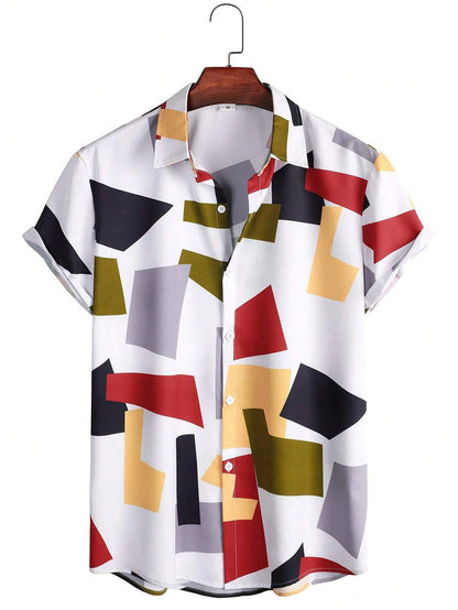 Summer men's And women's Personalized Irregular Pattern Print Design Tops short-sleeved Fashion Shirts Buttoned Versatile Tops