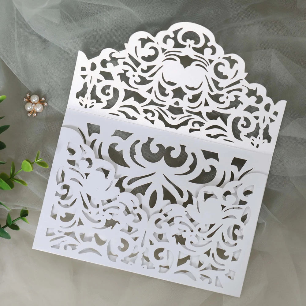 25 pieces Customize Peach Pocket Wedding Invitation, Gold Glitter Backing XV Birthday Envelope Shape Invite Thank You Card IC145