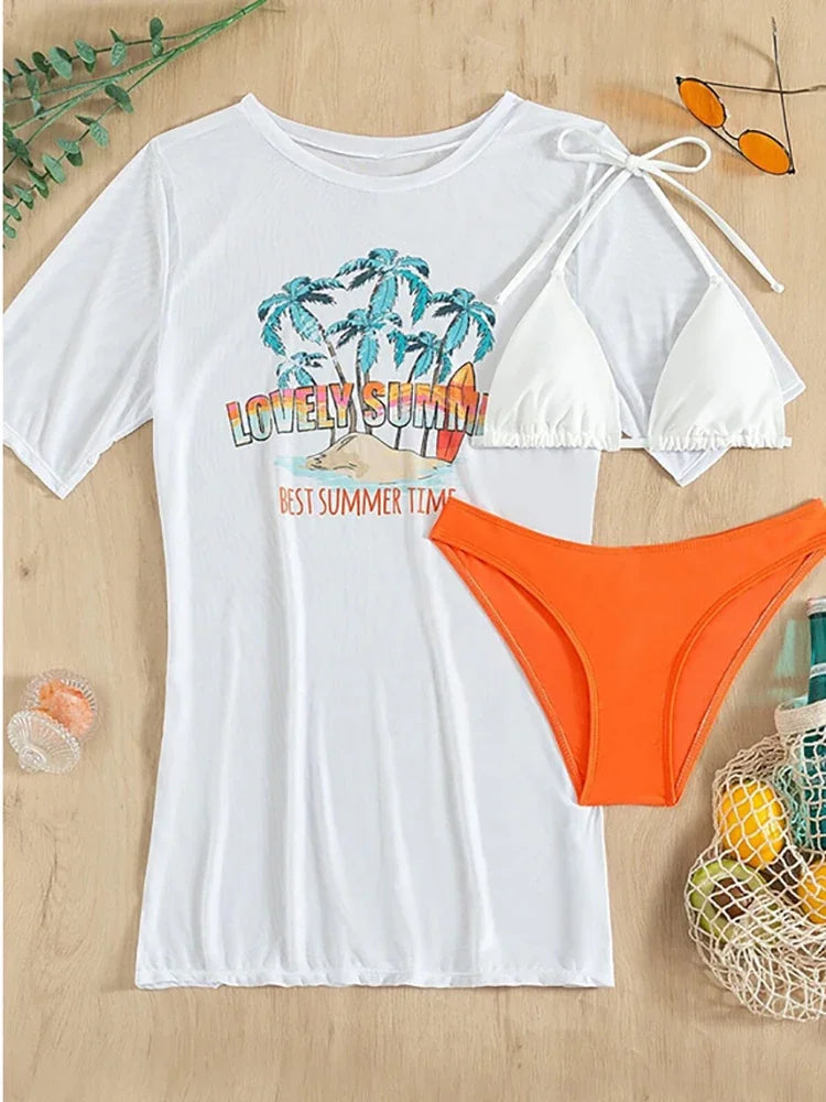 Women Swimwear Bikini 3pcs Set Beachwear Swimsuit Panties Bras Set Female Swimsuit Three-pieces Bikini Set Bather Bathing Suit