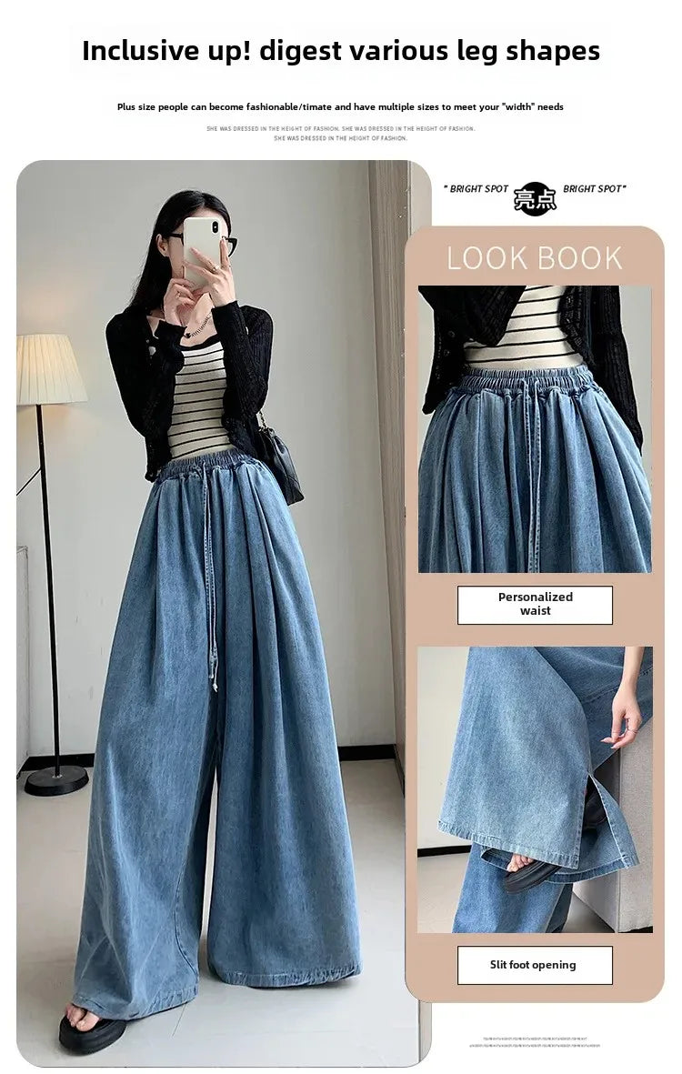 2024 Autumn New Loose-Fit Plus Size Women's Jeans Slimming Wide-Leg Ground-Length Simple Style Casual Ladies Pants