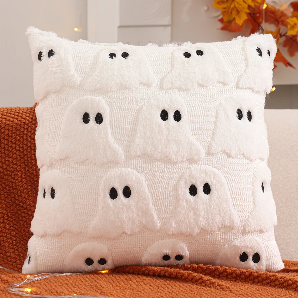 1 PC Halloween Decoration Throw Pillow Cover Pumpkin Ghost Quilting Plush Autumn Thanksgiving Harvest Home Living Room