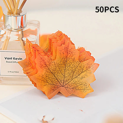 50/100PCS Silk Maple Leaf Artificial Fall Leaves Plants DIY Halloween Christmas Garland Thanksgiving Festival Wedding Decoration