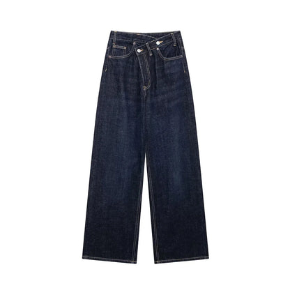 TRAF Women's Basic Hundred Jeans New Fashion Asymmetric Design High Waist Wide Leg Trousers Casual Women's Straight Leg Jeans