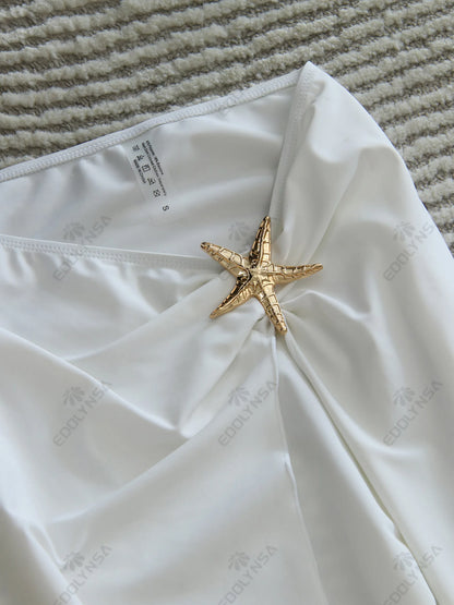 2 Piece Swimsuits for Elegant Women Starfish One Piece Bathing Suits with High Split Skirt Cover ups Sexy Halter Bikini Sets K59