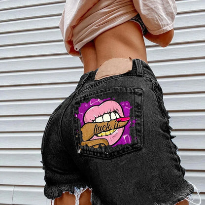 2012 Fashionable Gap Denim Shorts Women's Bite Finger Printing Cross-border E-commerce Amazon Style Breaking Shorts