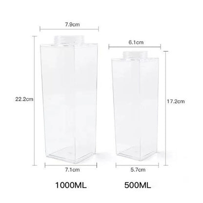 1PCS Random Colorful Transparent Milk Carton Kitchen Water Bottle Portable Box for Milk Juices Water 500ml/1000ml