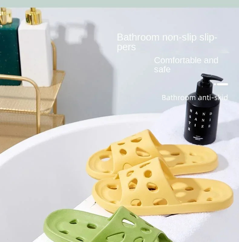 Bathroom Slippers Women Leaking Sandals Cheese Slides Summer Eva Shoes For Men Soft Anti-Slip Flip Flops Couples Indoor Slipper