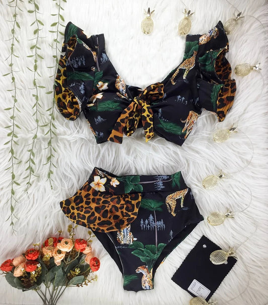 2024 Print Swimwear Women High Waist Bikini Ruffle Swimsuit Push Up Bikinis Set Bathing Suit Beach wear Summer Biquini Female