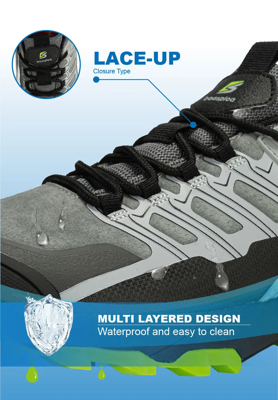Baasploa Men Hiking Shoes Waterproof Outdoor Sneakers for Men Casual Sneakers Anti-Skid Wear-Resistant Male Shoes New Fashion