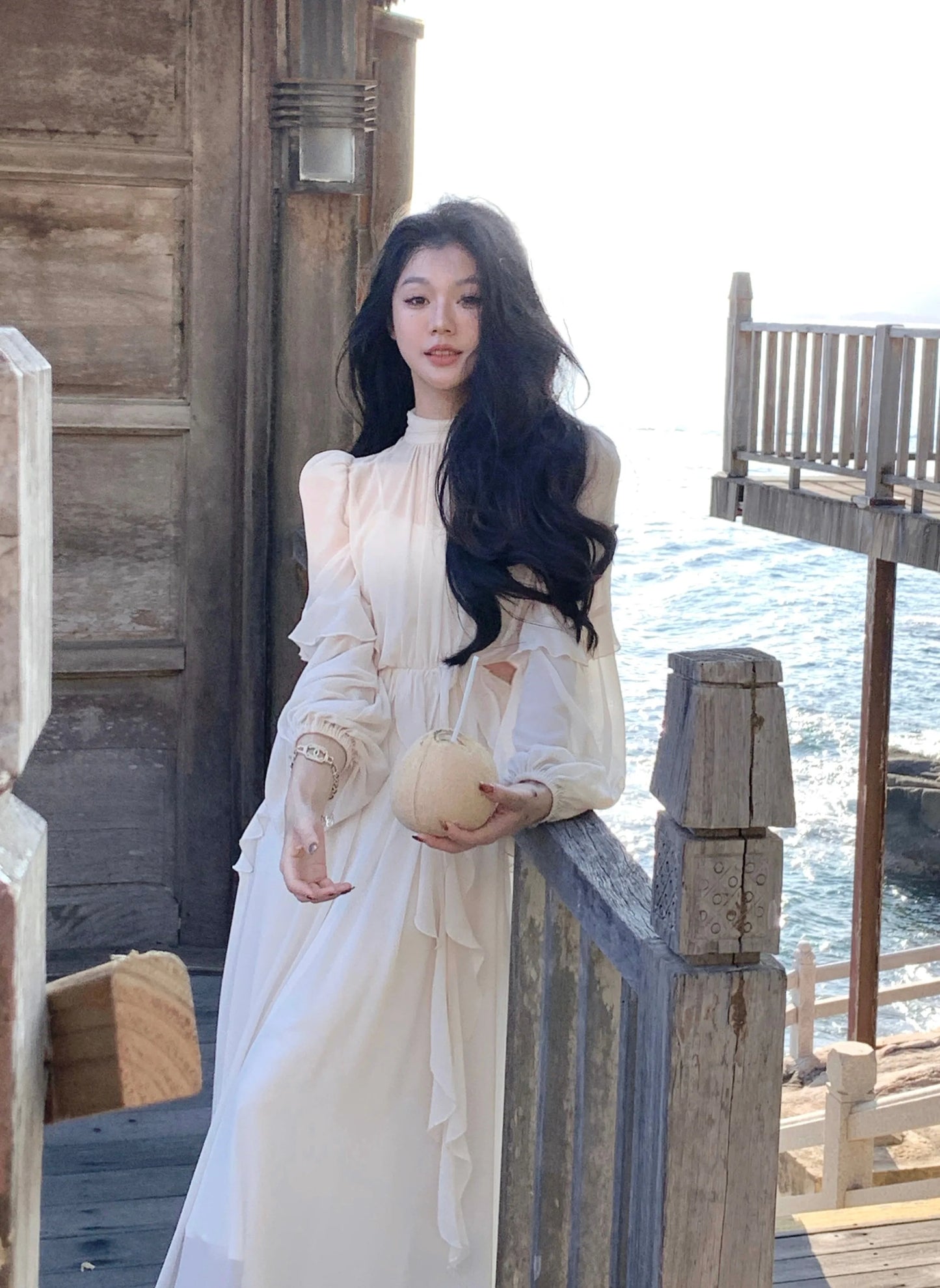 Beach Style Chiffon Y2k Mini Dress Office Lady Casual Long Sleeve Elegant One Piece Dress Korean Fashion Clothing Summer 2023