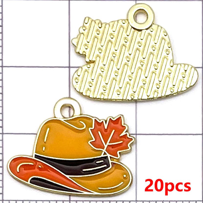 20pcs Thanksgiving Charms Alloy Turkey, Maple Leaf, Pine Cone, Scarecrow, Pumpkin Pendants for DIY Jewelry Making Accessories