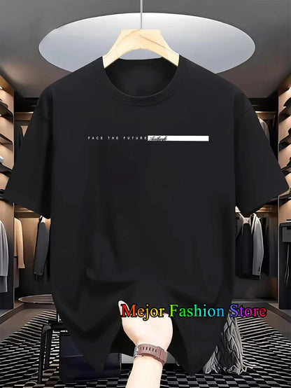 Summer New Women's Cotton T-shirts Letter Printed Short Sleeved Round Neck Tshirt High Street Casual Tees Oversized Unisex Tops