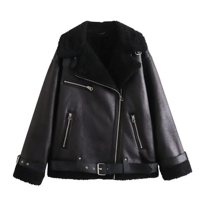 2024 RARF Autumn New Women's European and American Style Loose Fashion with Belt Double sided Collar Jacket Coat